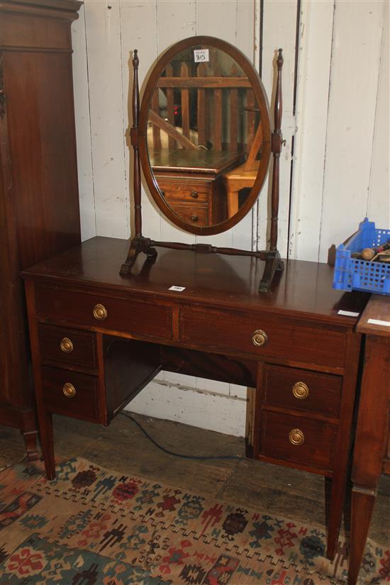 Edwardian inlaid mahogany dressing table with toilet mirror